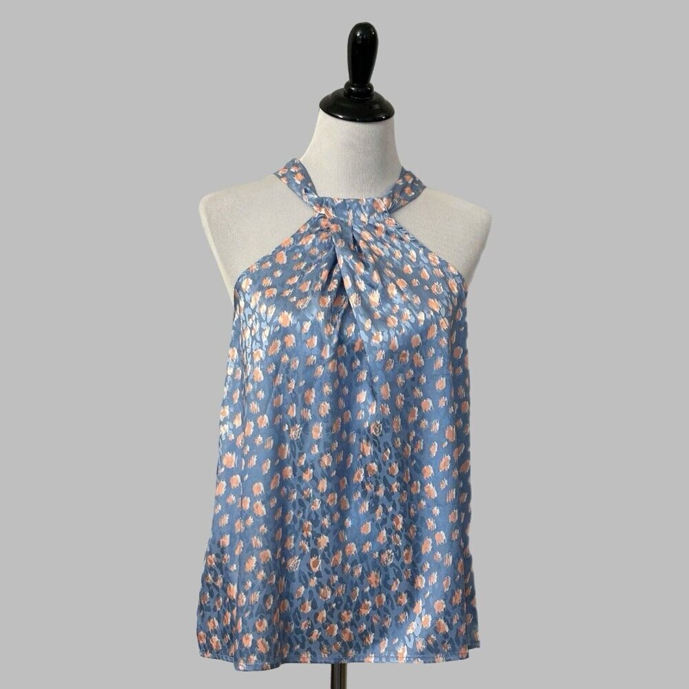 Boutique Top Women Size Small Large Animal Print Blue Peach Silky